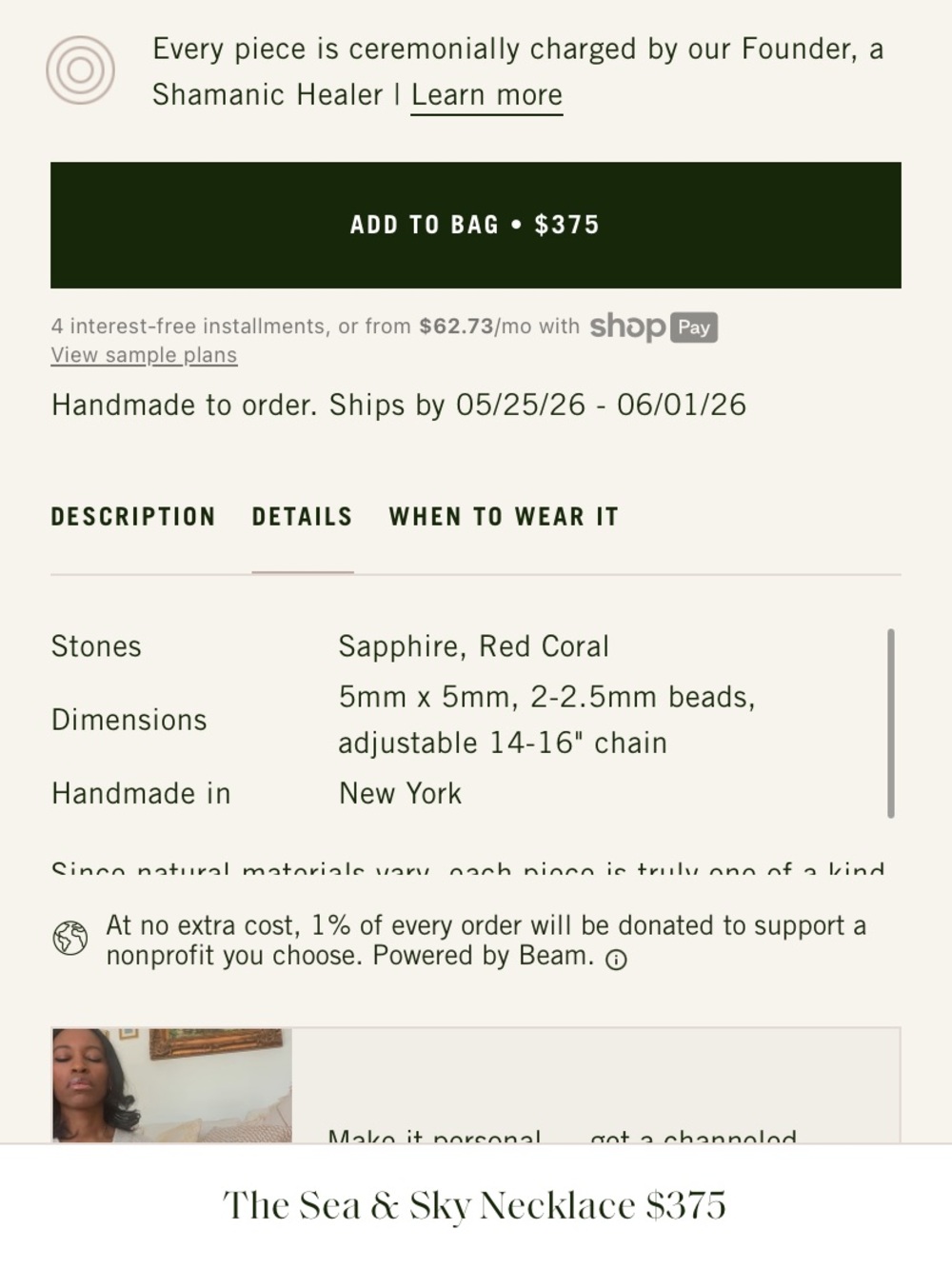 High Light Rituals Sea & Sky Silver Necklace with Coral Beads & Sapphire Pendant - Picture 8 of 9